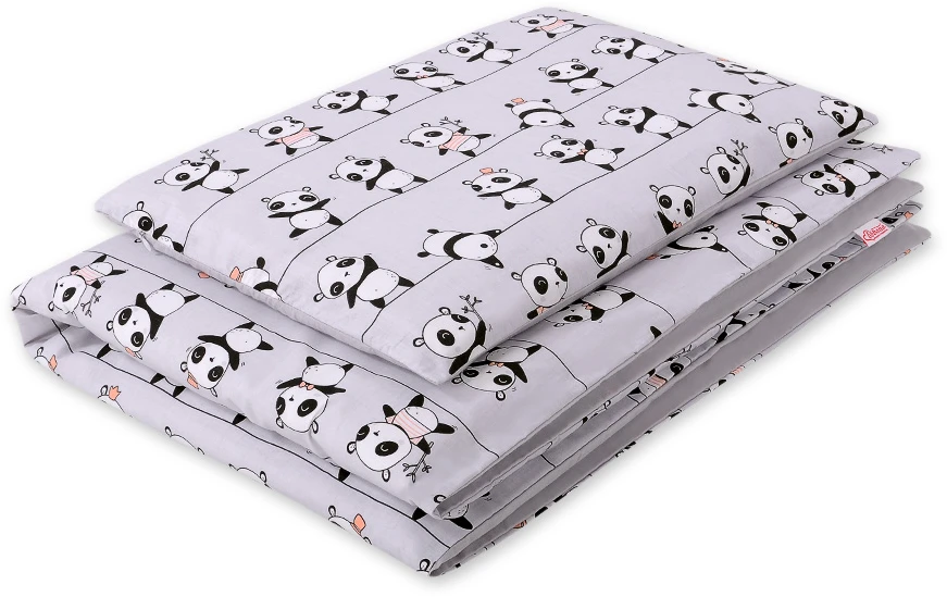 Vaikiška medvilninė patalynė su panda, pilka