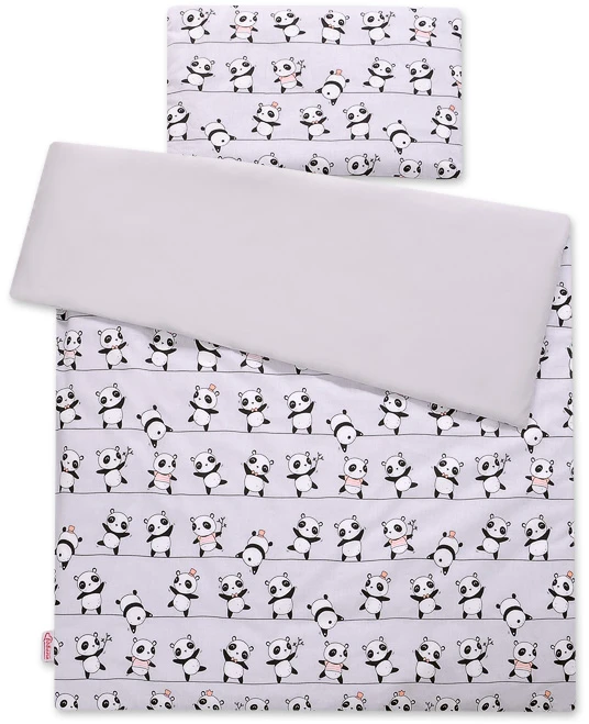 Vaikiška medvilninė patalynė su panda, pilka