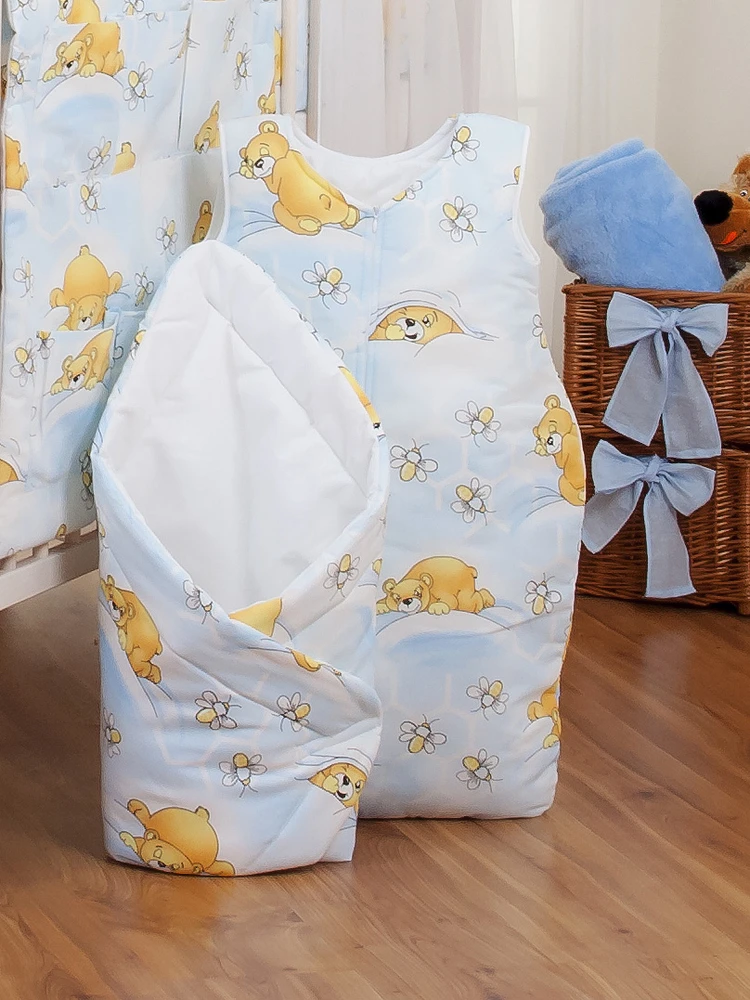 Medvilninis miegmaišis vaikams 6-12 mėn., visų sezonų, 2,5 TOG, mėlynas su meškiuku