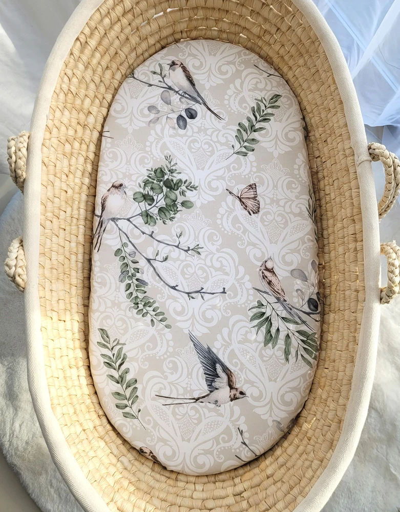 My Sweet Baby Medvilninis patalynės užvalkalas kūdikio lopšiui 75x35 cm, rudas su paukščiais