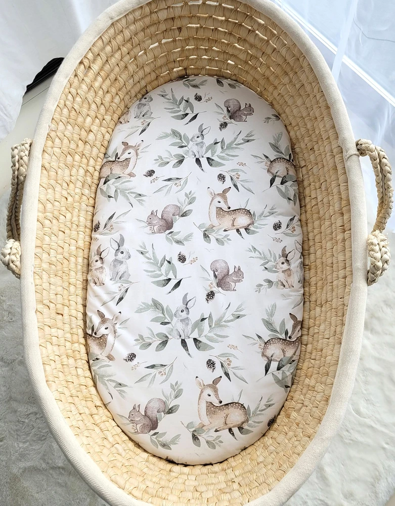 My Sweet Baby Medvilninis patalynės užvalkalas kūdikio lopšiui 75x35 cm, Woodland alyvinė