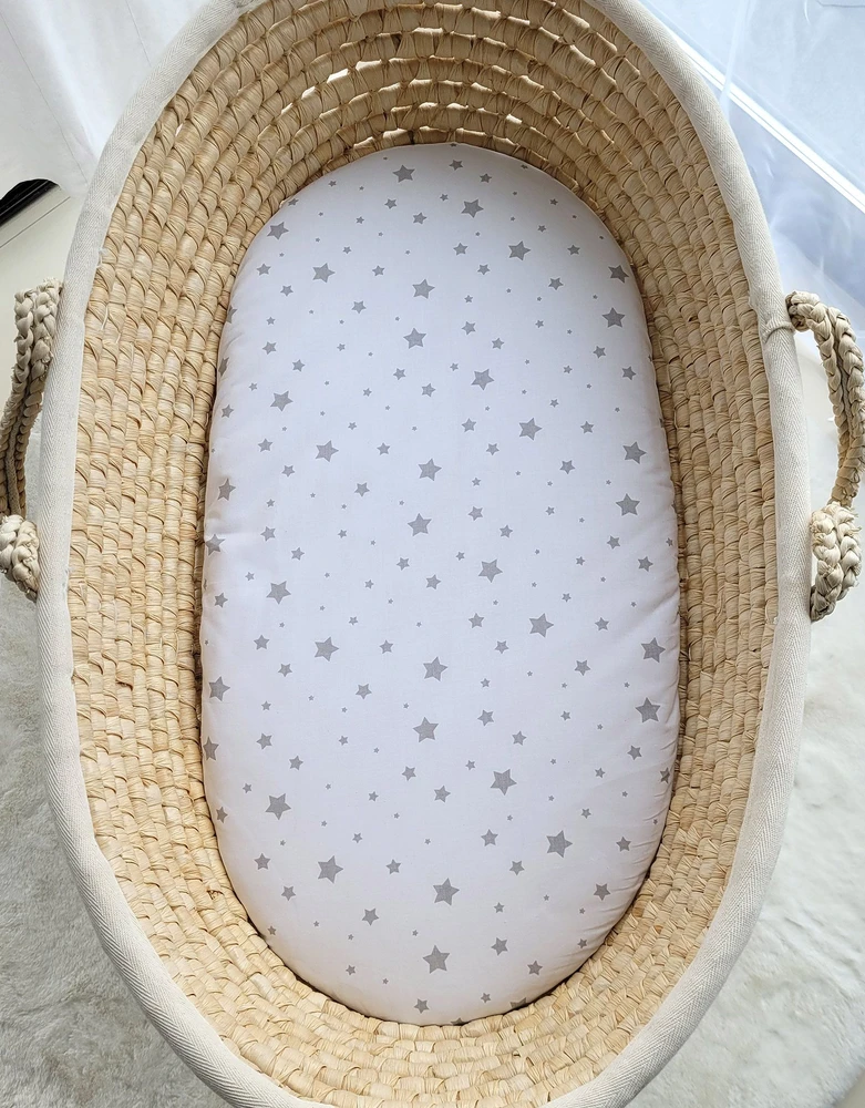 My Sweet Baby Medvilninis patalynės užvalkalas kūdikio lopšiui 75x35 cm pilki žvaigždutės