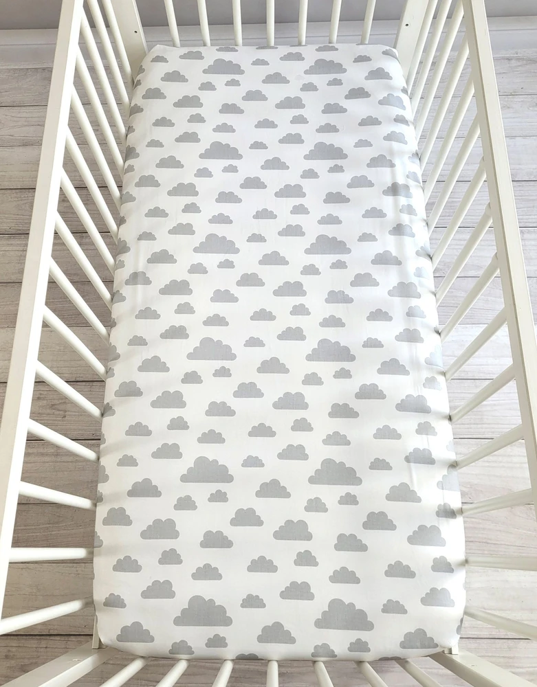 My Sweet Baby Paklodė kūdikiui balta su pilkais debesėliais, medvilninė 120x60 cm