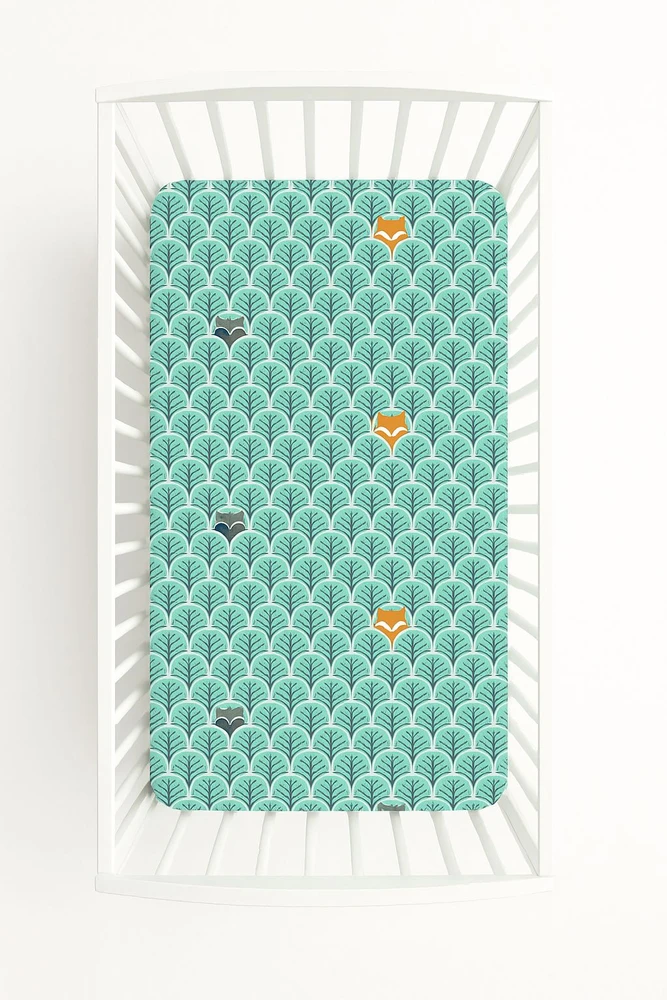 My Sweet Baby Paklodė kūdikiui mėtų spalvos su miško raštu, medvilninė 120x60 cm