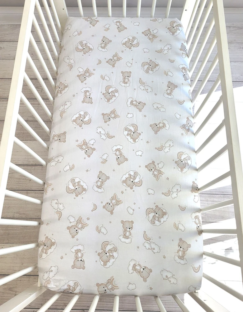My Sweet Baby Paklodė kūdikiui smėlio spalvos su meškiukais ir vaivorykštėmis, medvilnė 120x60