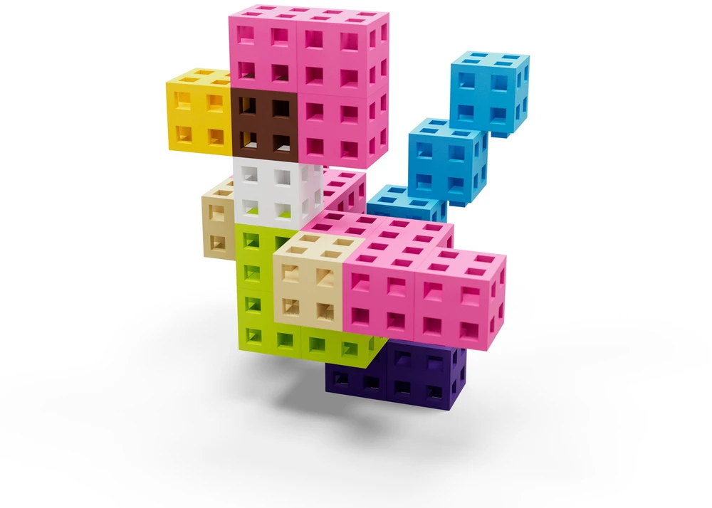 Meli Cube 200 dalių konstruktorių rinkinys vaikams nuo 3 metų, skatina kūrybiškumą, rožinis