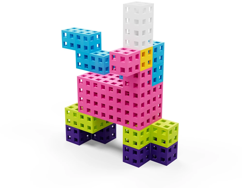 Meli Cube 200 dalių konstruktorių rinkinys vaikams nuo 3 metų, skatina kūrybiškumą, rožinis