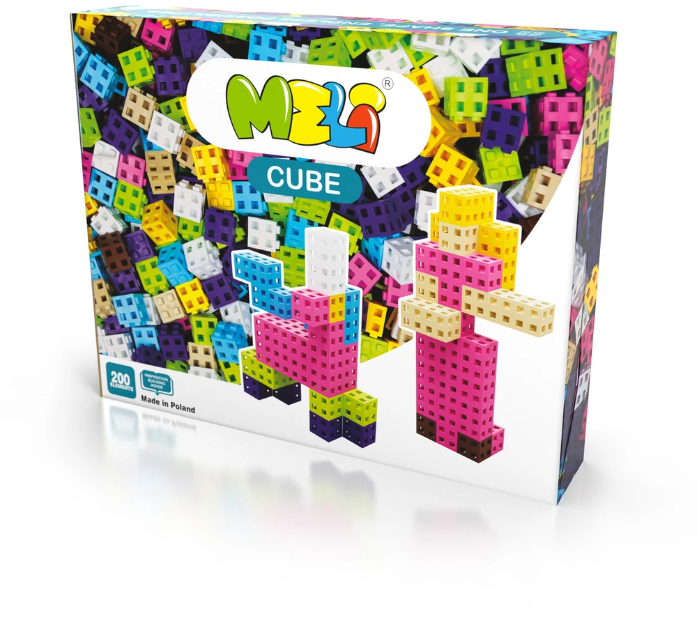 Meli Cube 200 dalių konstruktorių rinkinys vaikams nuo 3 metų, skatina kūrybiškumą, rožinis