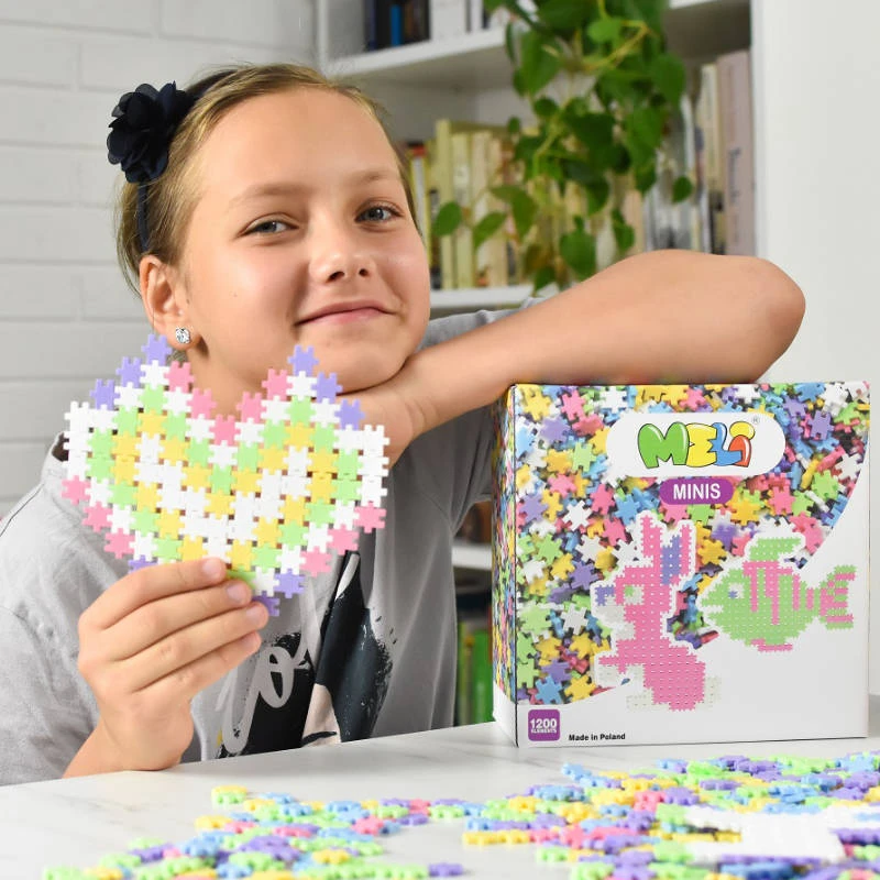 Meli Kūrybinis konstruktorių rinkinys vaikams nuo 3 metų, 1200 dalių, skatina vaizduotę, pastelinis