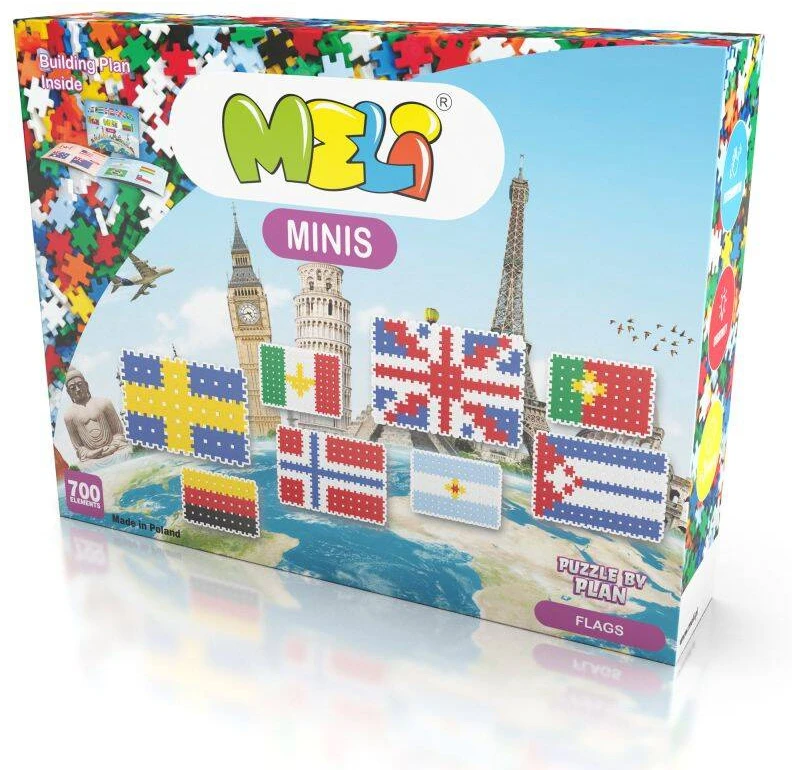 Meli Minis edukacinis 700 dalių pasaulio vėliavų konstruktorius vaikams nuo 3 metų, spalvotas