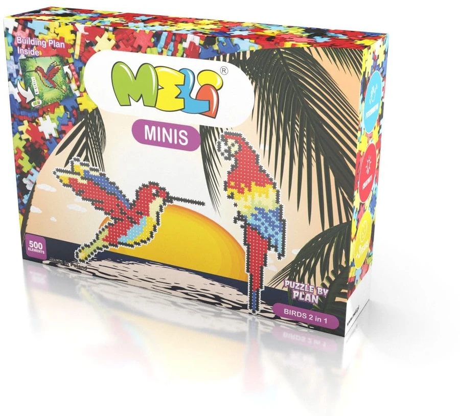 Meli Minis paukščių konstruktorius 2in1, 500 detalių, vaikams nuo 4 metų, spalvotas