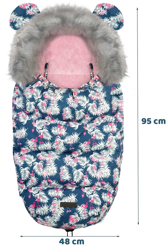 Elmi Ricokids vežimėlio/rogių miegmaišis - mėlynas su flamingais