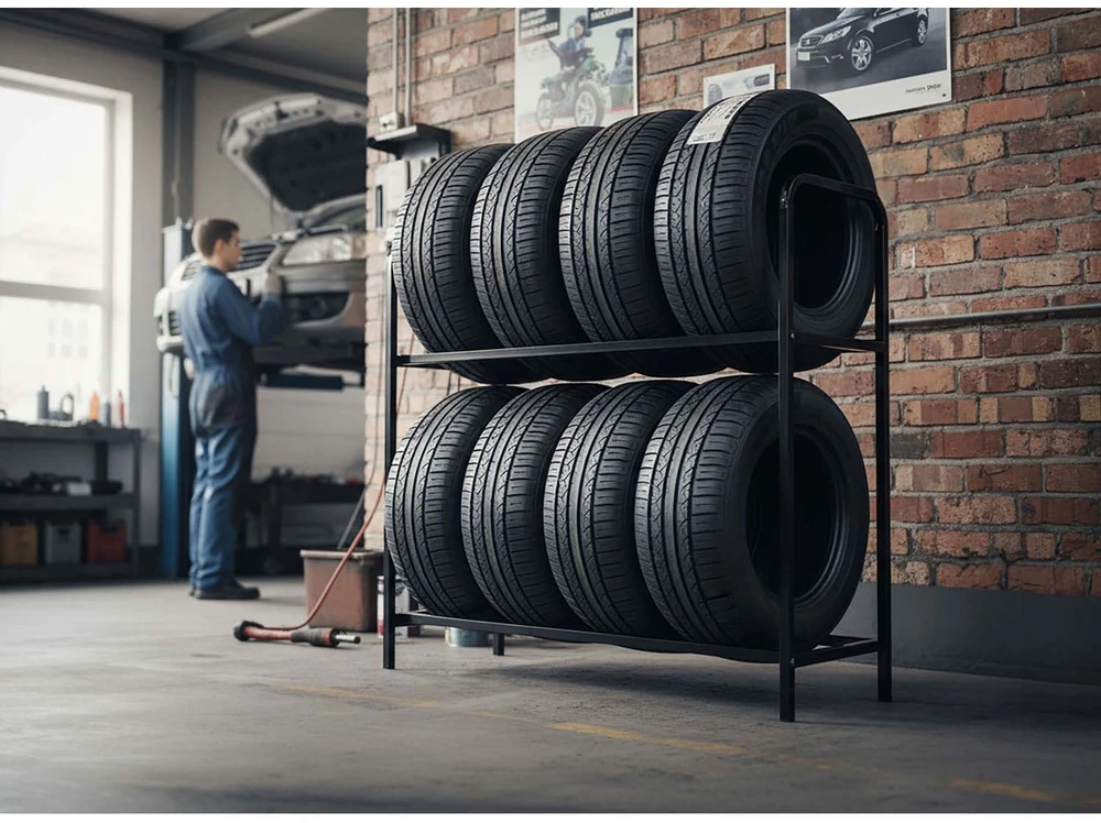 Humberg Metalinis padangų stovas, laisvai stovintis padangų laikiklis, 8 padangų talpa, garažo padangų organizatorius, dirbtuvių padangų laikiklis