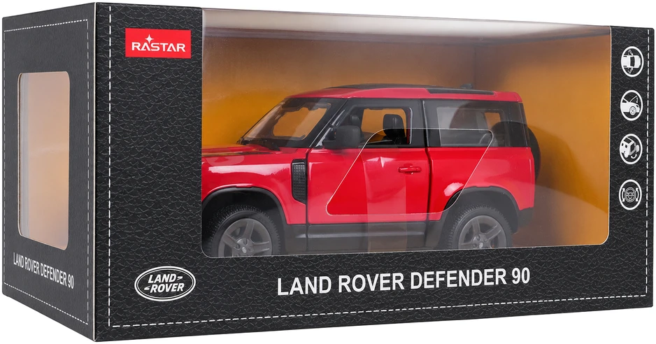 Metalinis žaislinis automobilis Land Rover Defender 90 1:24 raudonas