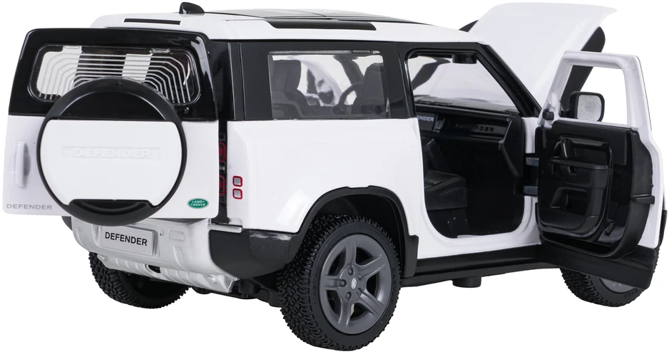 Metalinis žaislinis automobilis Land Rover Defender 90 1:24 baltas
