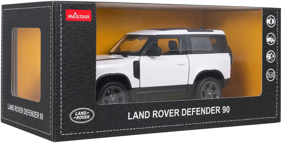 Metalinis žaislinis automobilis Land Rover Defender 90 1:24 baltas