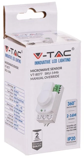 V-tac Mikrobangų judesio daviklis, baltas, rankiniu būdu galima keisti parametrus