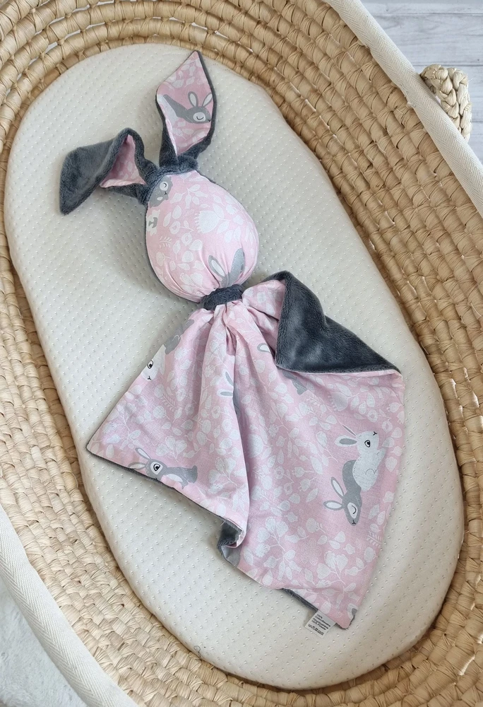 Minkštas dvipusis žaislas kūdikiui, medvilnė ir minky, tamsiai pilkas