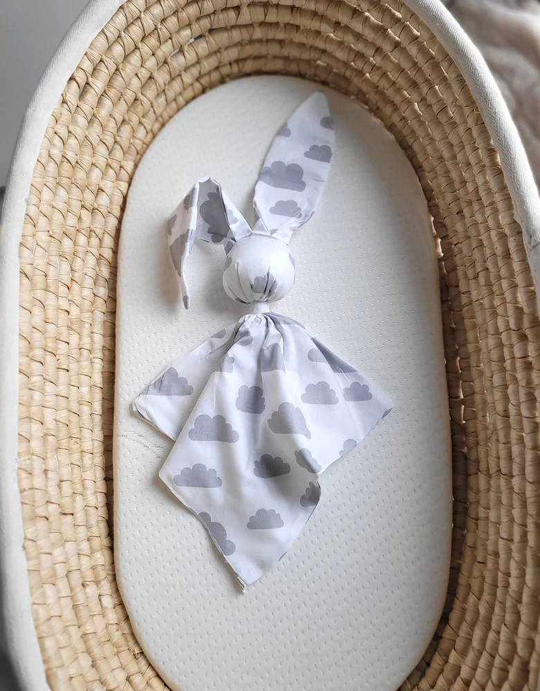 My Sweet Baby Minkštas medvilninis kūdikio pledas zuikutis, pilki debesys