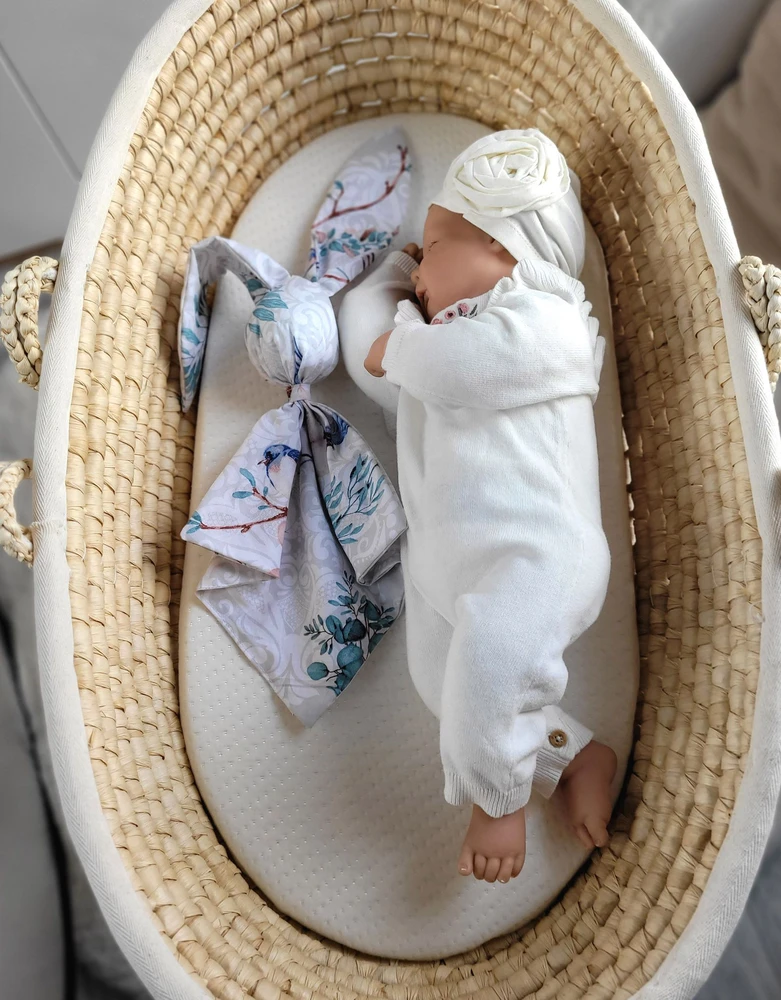 My Sweet Baby Minkštas medvilninis pledas kūdikiui su zuikučio aplikacija, mėlynas su paukščiais