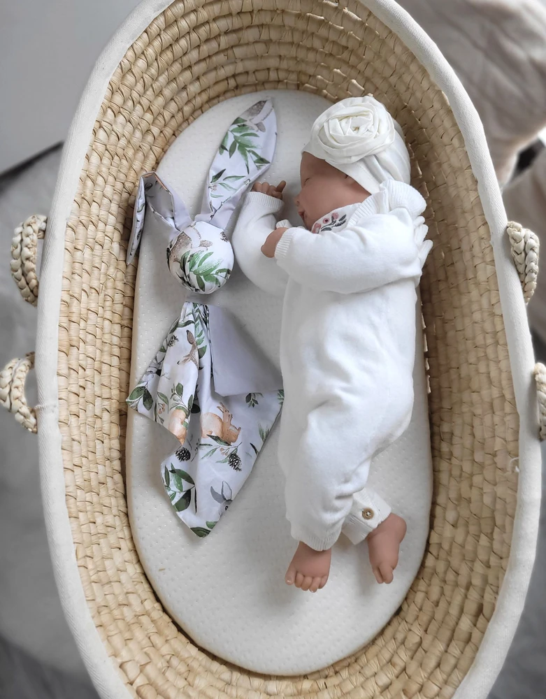 My Sweet Baby Minkštas medvilninis pledas kūdikiui su kiškučio aplikacija, žalia-pilka