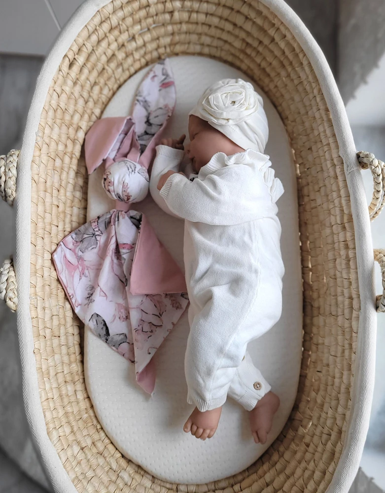 My Sweet Baby Minkštas medvilninis pledas kūdikiui su zuikučio motyvu, sepijos rožės, pastelinė rožinė