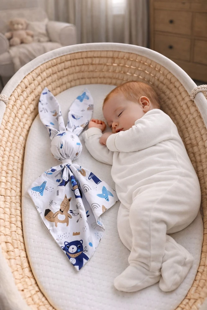 My Sweet Baby Minkštas medvilninis pledas kūdikiui su kiškučio ir meškiukų raštais, tamsiai mėlynas