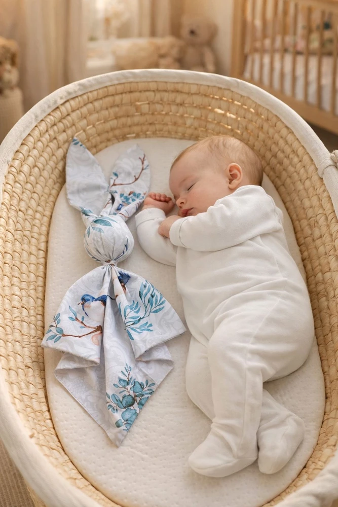 My Sweet Baby Minkštas medvilninis pledas kūdikiui su zuikučio aplikacija, mėlynas su paukščiais