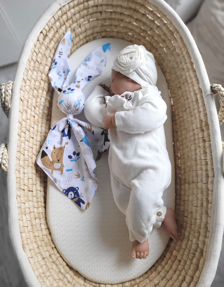 My Sweet Baby Minkštas medvilninis pledas kūdikiui su kiškučio ir meškiukų raštais, tamsiai mėlynas