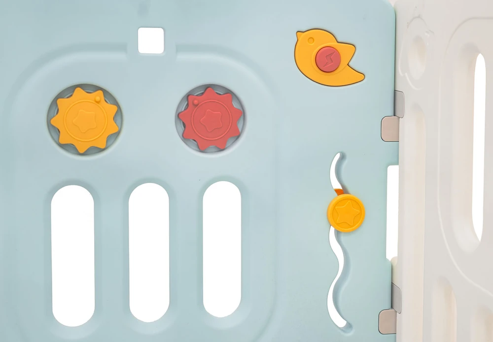 King Kids Modulinis sulankstomas vaikų žaidimų aptvaras su manipuliaciniais elementais, nuo 6 mėn., mėlynas