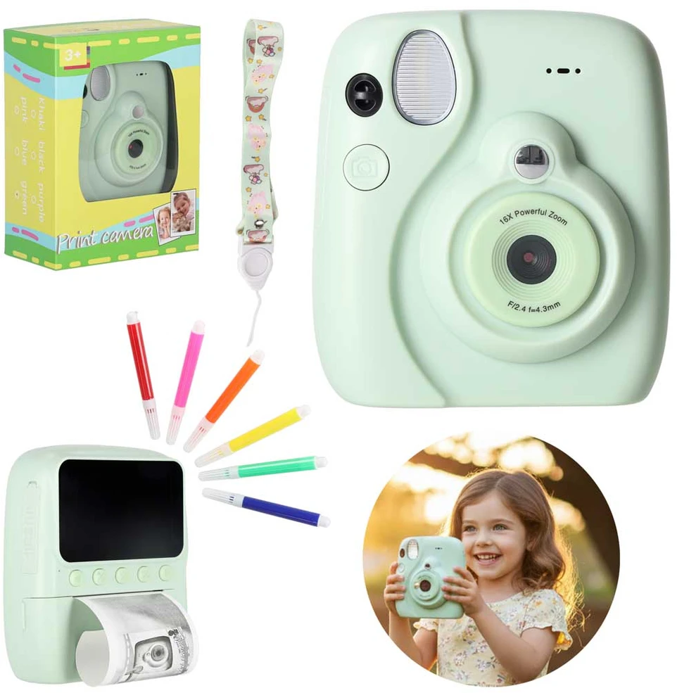 KIK Skaitmeninis momentinis fotoaparatas 16x 128GB kasetės, žalios spalvos žymekliai