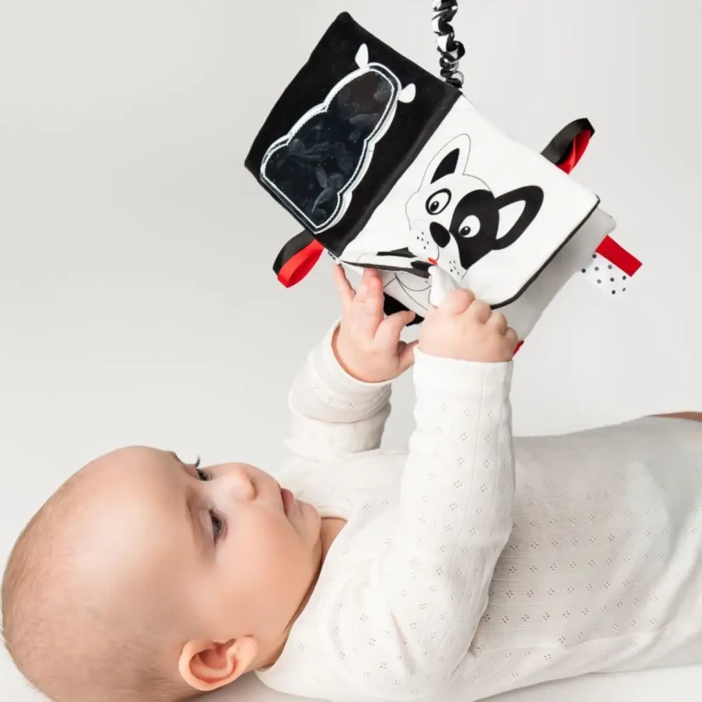 Mom's Care Sensorinė knygelė kūdikiams nuo 0 mėn., lavina pojūčius ir atpažinimą, juoda-balta