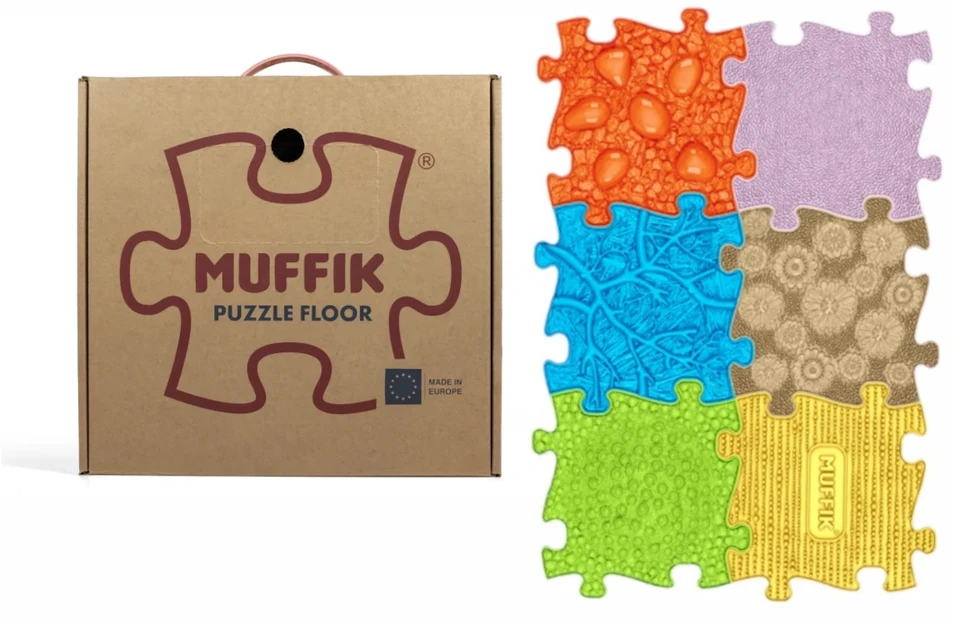Rinkinys ortopedinis sensorinis kilimėlis 6in1 vidutinio dydžio, 6 dėlionės Sensoryka Muffik / Mfk-023-01