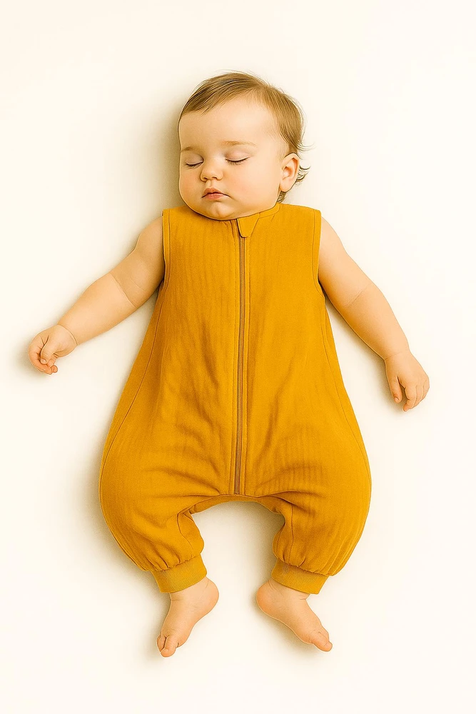 My Sweet Baby Miegmaišis kūdikiui su kojytėmis vasarai, gelsvas muslinas, TOG 1.0