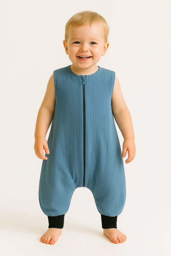 My Sweet Baby Miegmaišis vaikams su kojytėmis vasarai, pasteliai mėlynas, muslinas