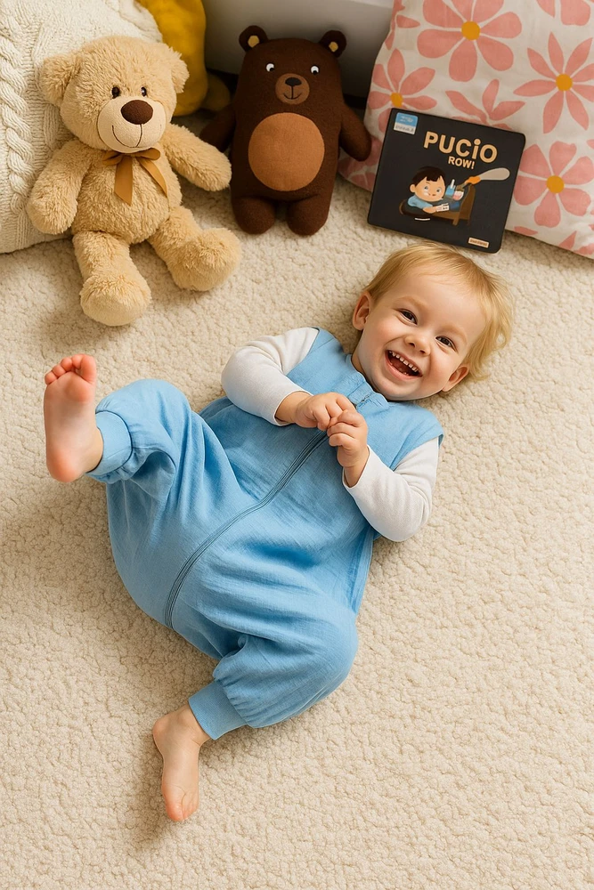 My Sweet Baby Miegmaišis vaikams su kojytėmis vasarai, mėlynas muslinas, 2–4 m.