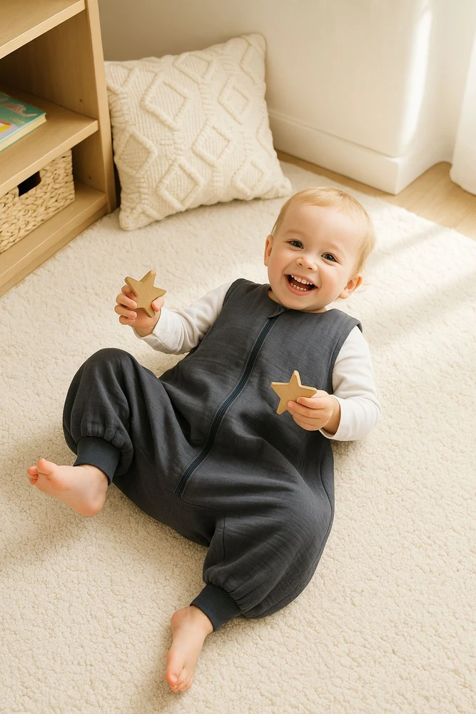My Sweet Baby Miegmaišis kūdikiui su kojytėmis vasarai, antracito spalvos, muslinas, 2–4 m.