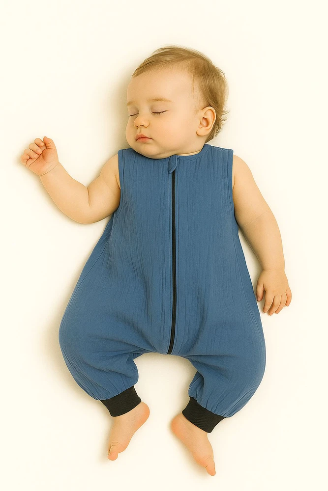 My Sweet Baby Miegmaišis kūdikiui su kojytėmis vasarai, mėlynas muslinas, TOG 1.0