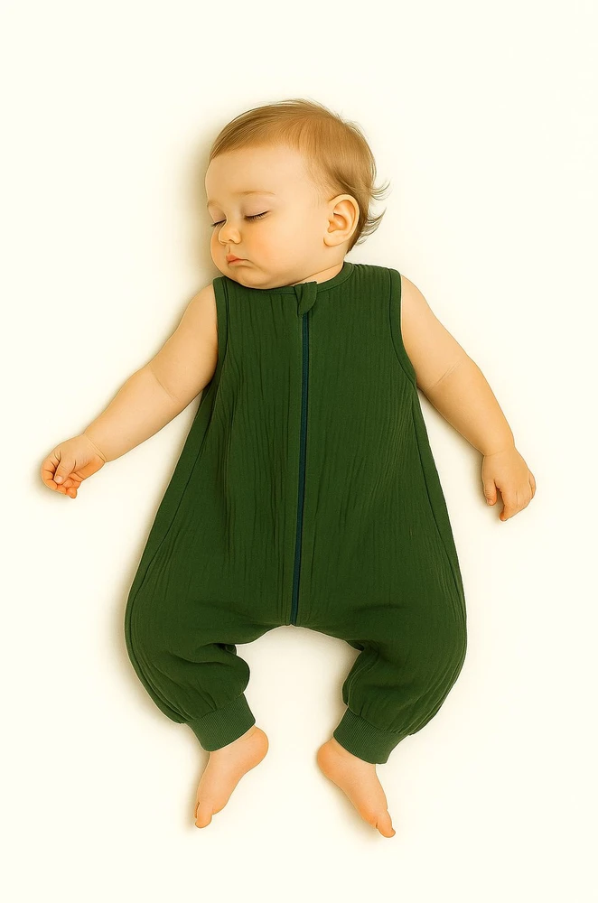 My Sweet Baby Miegmaišis kūdikiui su kojytėmis vasarai, žalias muslinas TOG 1.0