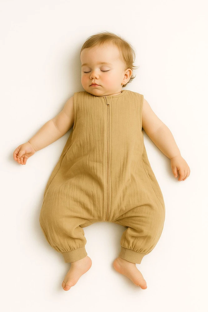My Sweet Baby Miegmaišis kūdikiui su kojytėmis vasarai, kupranugario spalvos muslinas