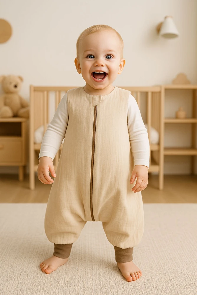 My Sweet Baby Miegmaišis kūdikiui su kojytėmis vasarai, kreminės spalvos muslinas