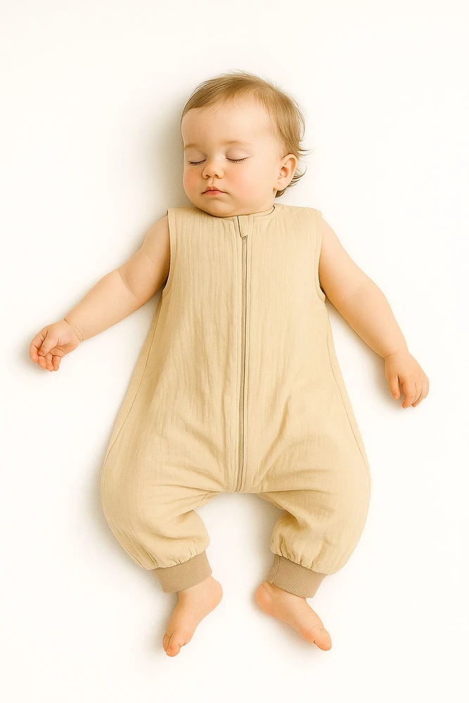 My Sweet Baby Miegmaišis kūdikiui su kojytėmis vasarai, kreminės spalvos muslinas