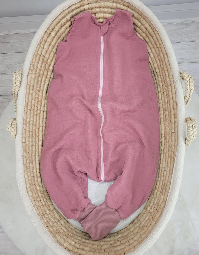 My Sweet Baby Miegmaišis kūdikiui su kojytėmis vasarai, rožinis muslinas, TOG 1.0