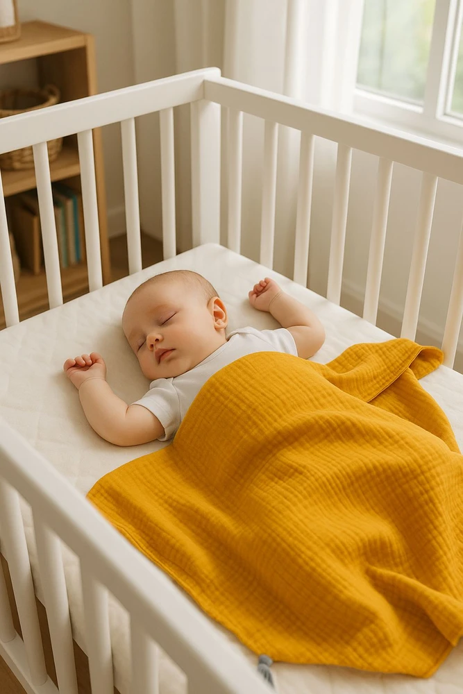 My Sweet Baby Muslino vaikiška antklodė su kutais – medaus geltona