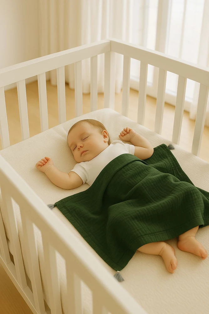 My Sweet Baby Muslino vaikiška antklodė su kutais – miško žalia