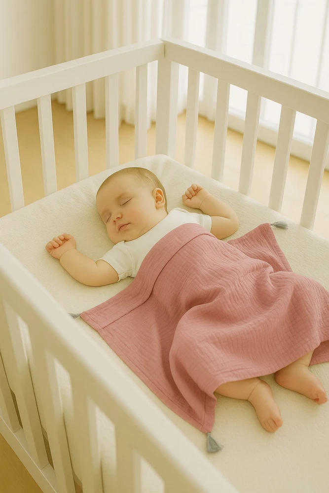 My Sweet Baby Muslino vaikiška antklodė su kutais – pastelinis violetinis