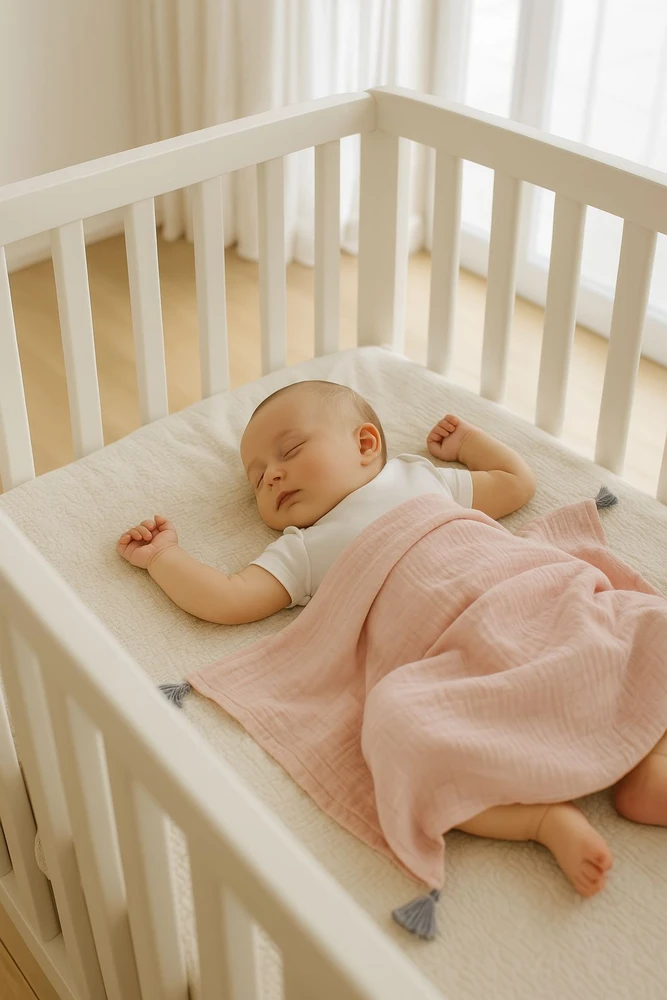 My Sweet Baby Vaikiška muslino antklodė su kutais – pastelinis rožinis
