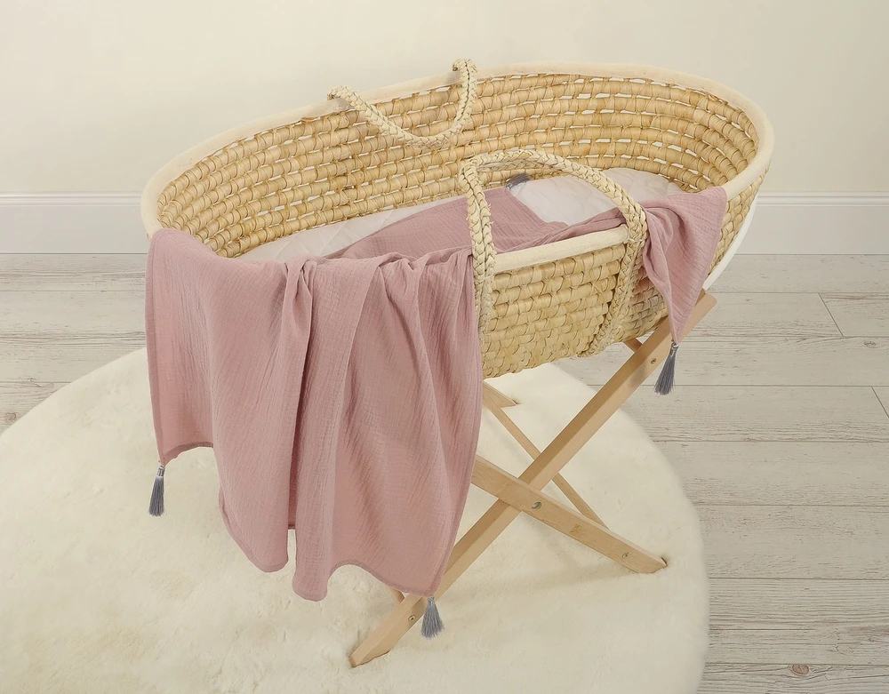 My Sweet Baby Vaikiška muslino antklodė su kutais – pastelinis rožinis