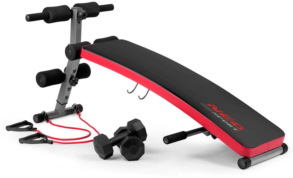 Nuožulnus mankštos suoliukas su espanderiais ir hanteliais Neo-Sport NS-211