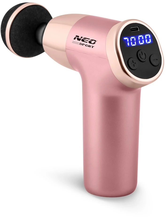Neo-Sport NS-500 masažo pistoletas kūnui rožinis su 8 antgaliais